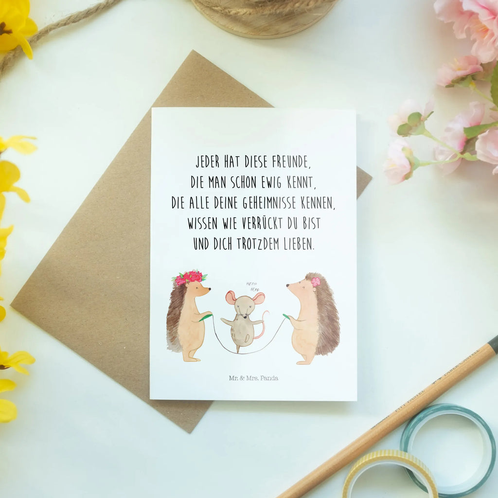 Greetings card Hedgehog skipping hochzeitskarten, weihnachtskarten, Grußkarten, Beileidskarte, osterkarte, firmungskarte, genesungskarte, Grußkarte, Glückwunschkarte, jubiläumskarte, Klappkarte, einladungskarten, glückwunschkarten, valentinstagskarte, vatertagskarte, dankeskarten, neujahrskarte, osterkarten, abiturkarte, spruchkarte, Motivkarte, kommunionskarte, babykarte, Tiere, Tiermotive, Gute Laune, Lustige Sprüche, Igel, Kindergarten, Seilhüpfen, Kinder, Maus, Seilspringen