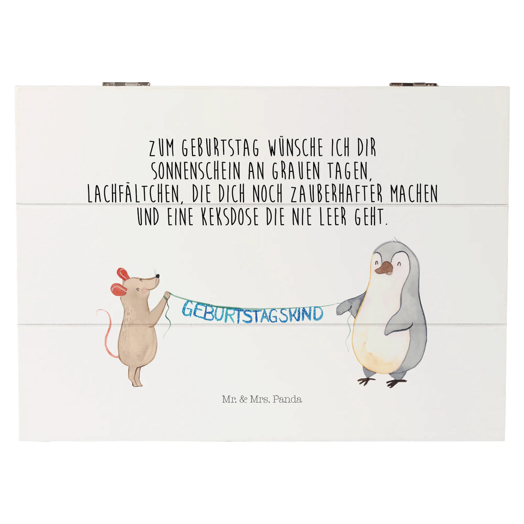 Skrzynia drewniana Mysz Pingwin urodziny Erinnerungsbox, Schatulle, XXL, Kiste, Geschenkbox, Dekokiste, Holzkiste, Schatzkiste, Aufbewahrungsbox, Truhe, Erinnerungskiste, Geschenkdose, Geburtstag, Geburtstagsgeschenk, Geschenk, Geburtstage, Maus, Pinguin, Happy Birthday, Geburtstagsfeier