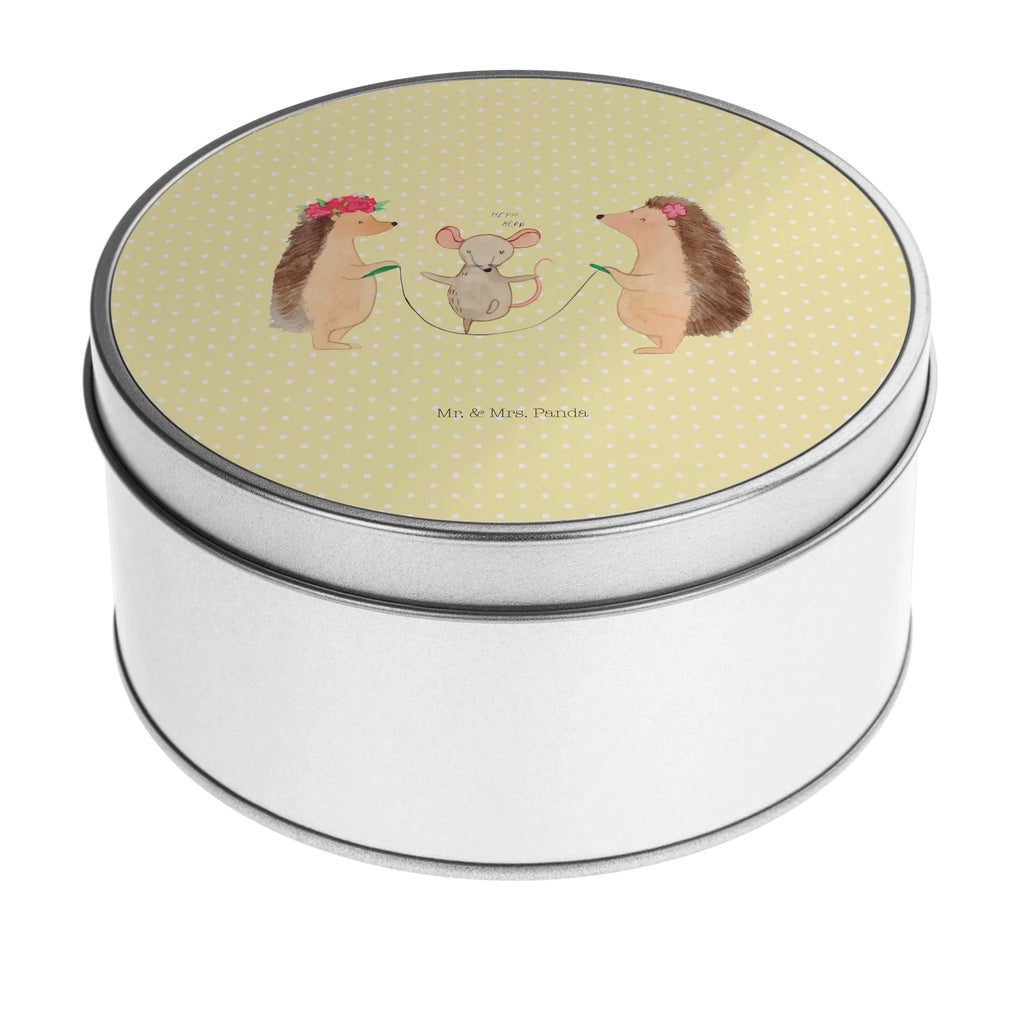 okrągła puszka z blachy jeż Skakanie na skakance Motywy zwierzęce, dobra energia, zabawne powiedzonka, zwierzęta