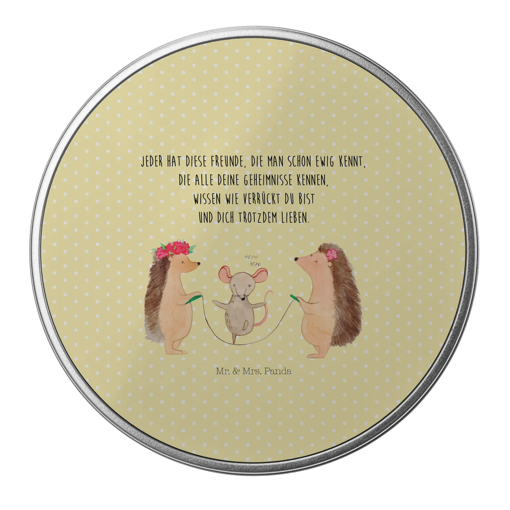 okrągła puszka z blachy jeż Skakanie na skakance Motywy zwierzęce, dobra energia, zabawne powiedzonka, zwierzęta