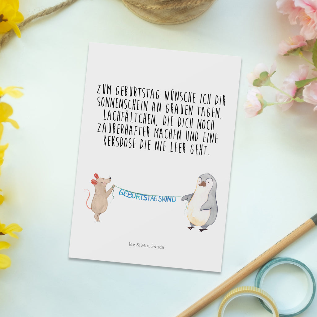 Postkarte Maus Pinguin Geburtstag Geschenkkarte, Grußkarte, Karte, Einladung, Ansichtskarte, Geburtstagskarte, Einladungskarte, Geburtstag, Geburtstagsgeschenk, Geschenk, Maus, Pinguin, Geburtstage, Happy Birthday, Geburtstagsfeier