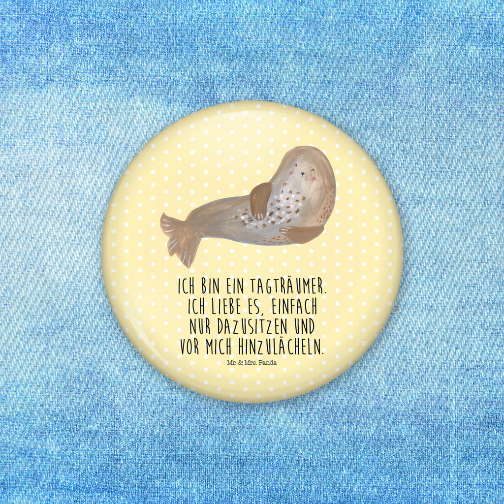Button Robbe lachend 50mm Button, Button, Pin, Anstecknadel, Tiermotive, Gute Laune, lustige Sprüche, Tiere, Robbe, Robben, Seehund, Strand, Meerestier, Ostsee, Nordsee