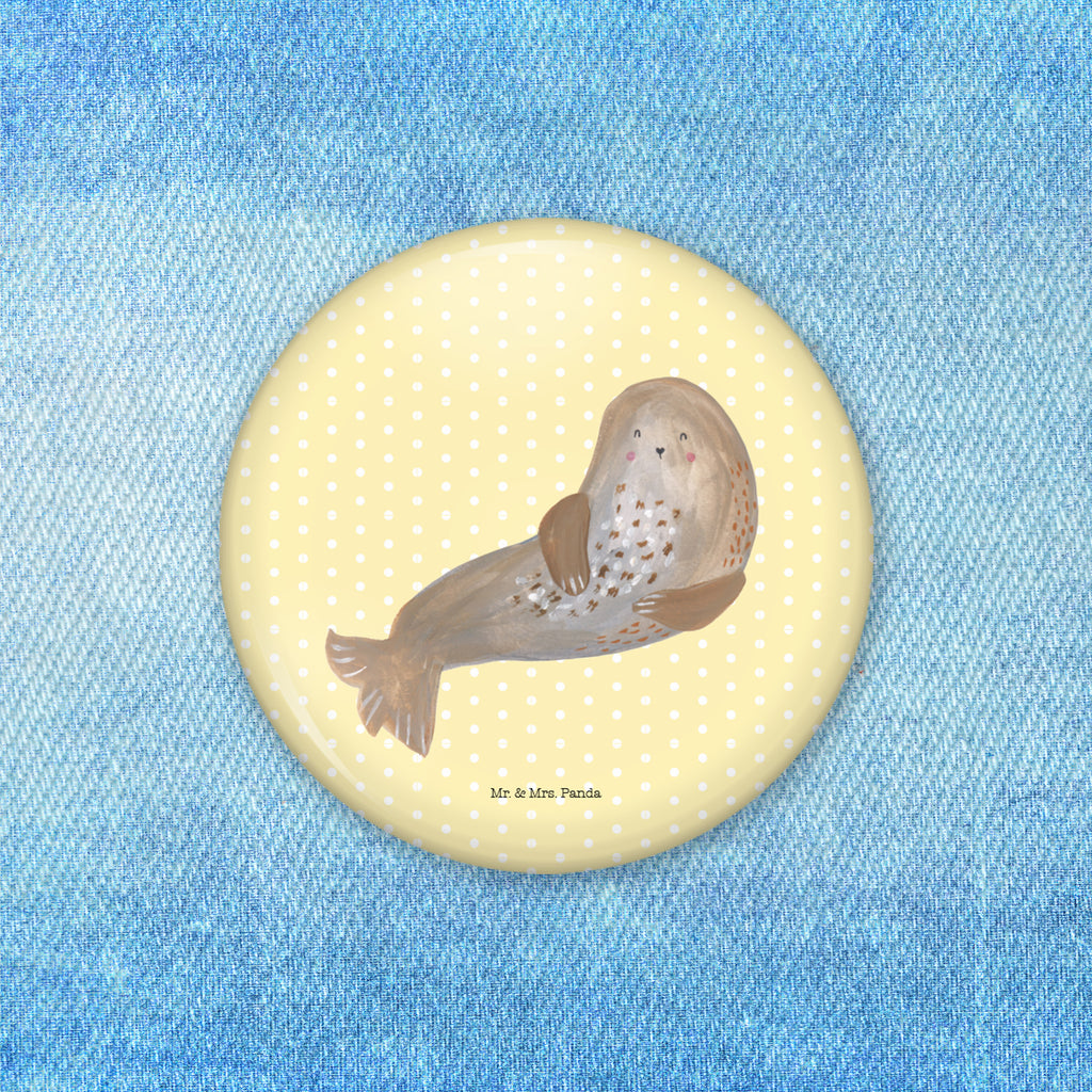 Button Robbe lachend 50mm Button, Button, Pin, Anstecknadel, Tiermotive, Gute Laune, lustige Sprüche, Tiere, Robbe, Robben, Seehund, Strand, Meerestier, Ostsee, Nordsee