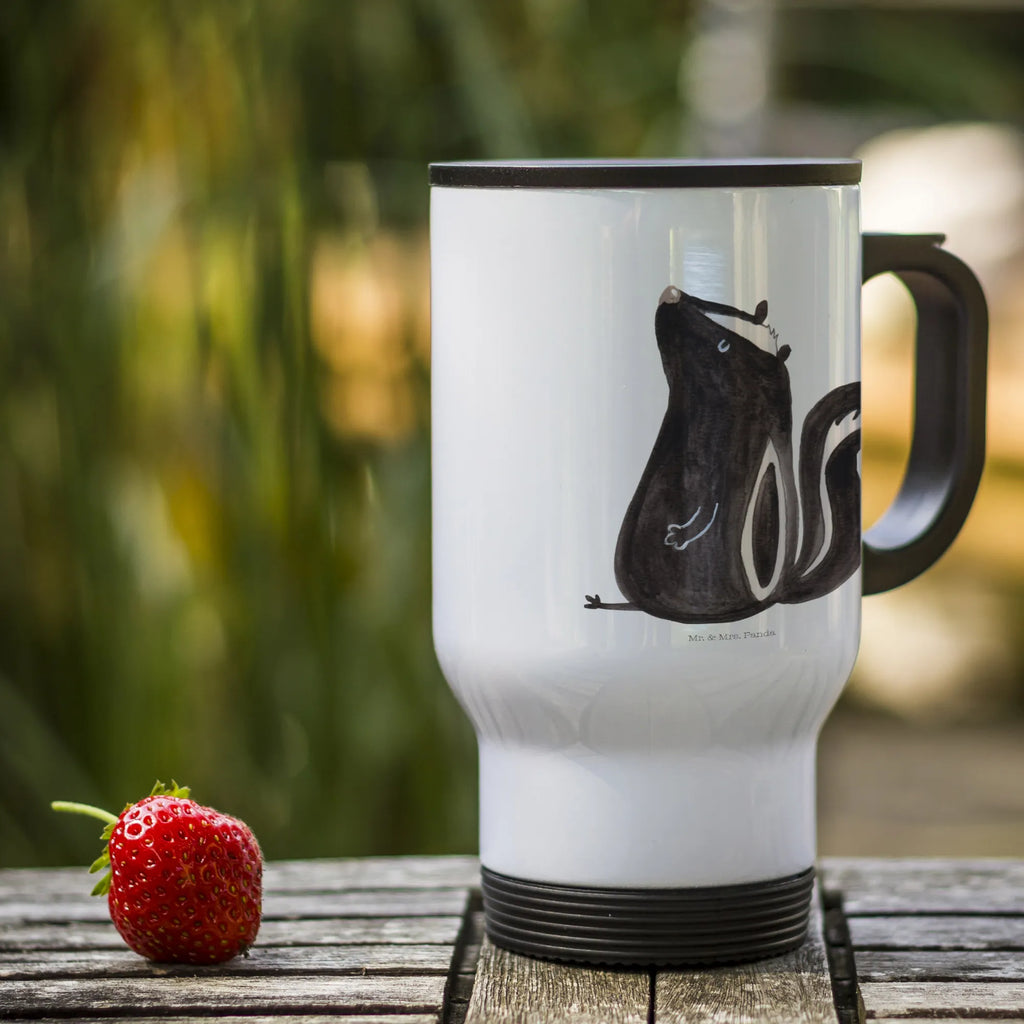 Insulated mug skunk Sit travel coffee mug, travel mug, To Go mug, Thermo cup, Thermo mug, Insulated mug, Coffee mug, Skunk, office, know-it-all, skunk, stinky, wild animal, slogan, stinker, predator, law