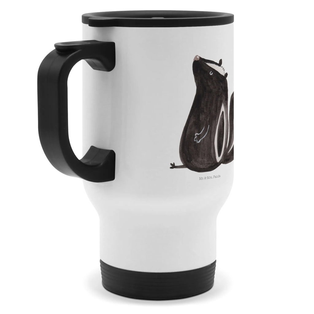 Insulated mug skunk Sit travel coffee mug, travel mug, To Go mug, Thermo cup, Thermo mug, Insulated mug, Coffee mug, Skunk, office, know-it-all, skunk, stinky, wild animal, slogan, stinker, predator, law