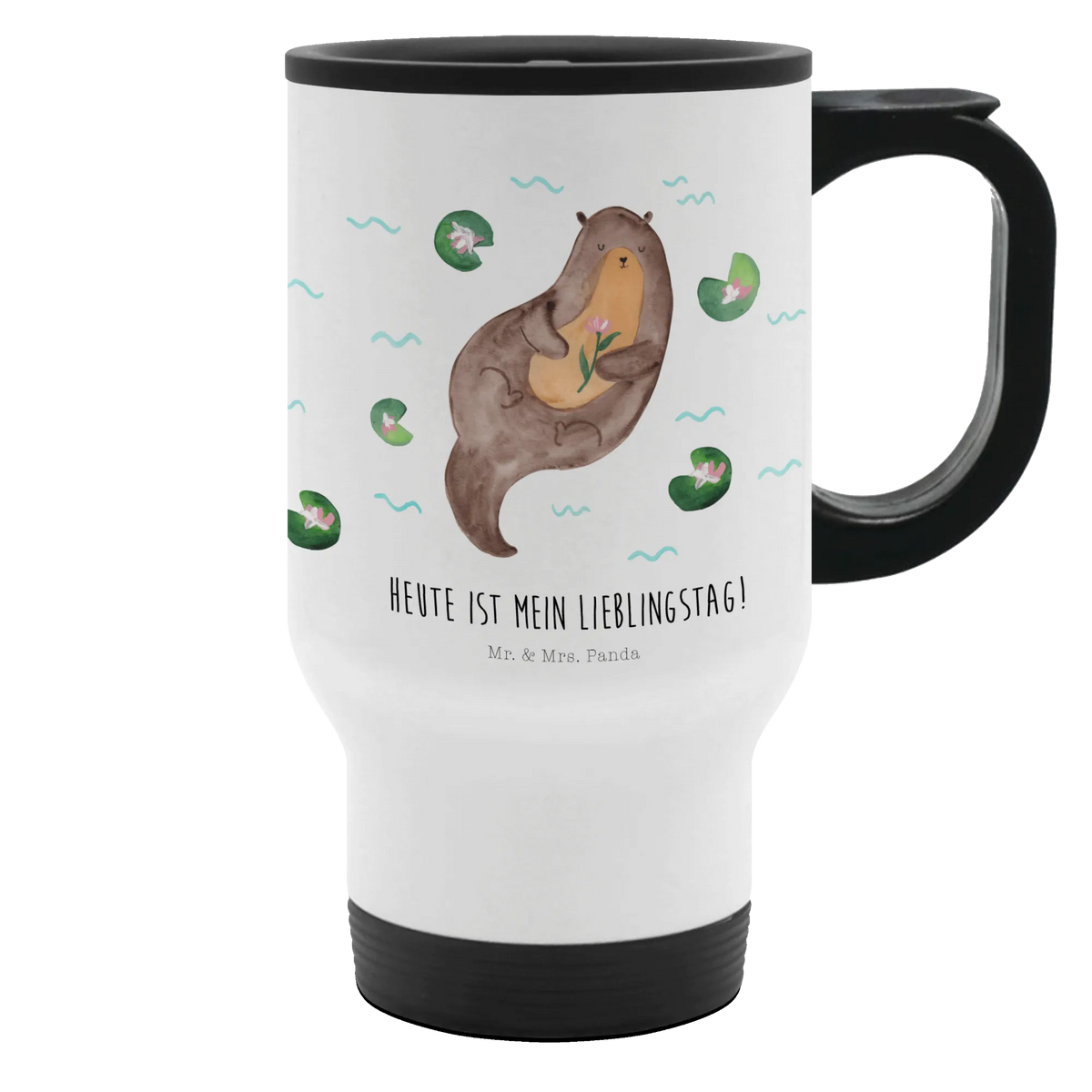 Insulated mug otter Water Lily animal lover, marten, sea otter, European otter, water mammal, aquatic animal, baby otter, predator, water, otter gifts, gift ideas for animal lovers, animal, mammal, water animal, gifts for people in love
