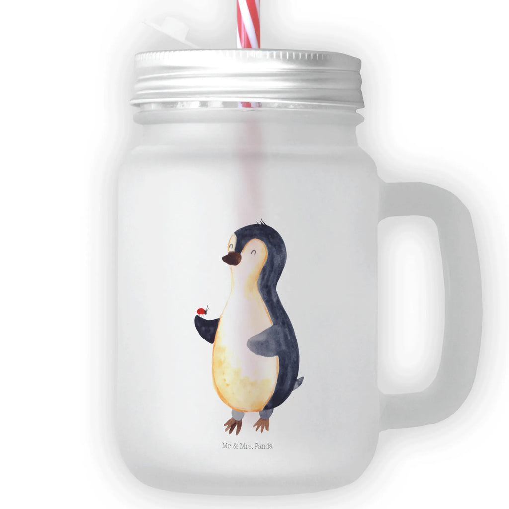 Mason jar drinking glass Penguin ladybug cocktail glass, Mason Jar, preserving glass, drinking glass, glass, summer glass, handle glass, Penguin, North Pole, Winter, Penguins, wonder, joy, ladybird, joy of life, penguins, happiness, love