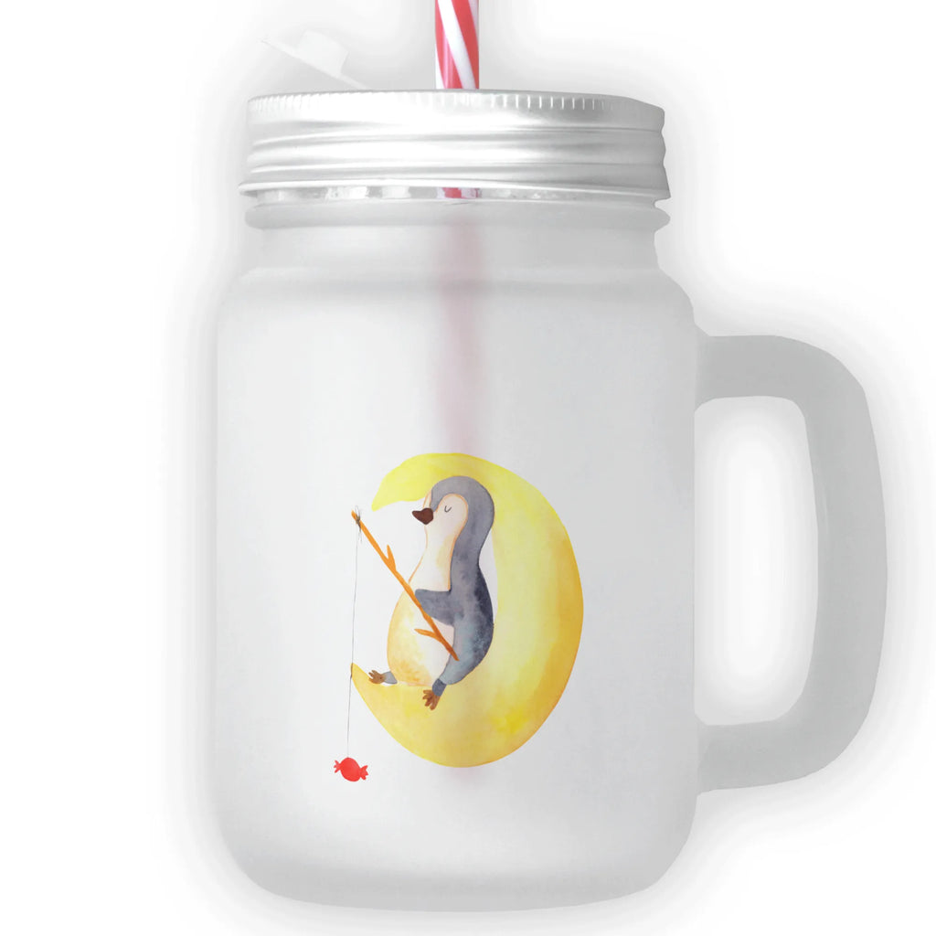 Mason jar drinking glass Penguin moon summer glass, drinking glass, cocktail glass, glass, Mason Jar, preserving glass, handle glass, Penguin, North Pole, Winter, Penguins, insomnia, penguins, sleep, saying, night's rest, bedroom, guest room, falling asleep