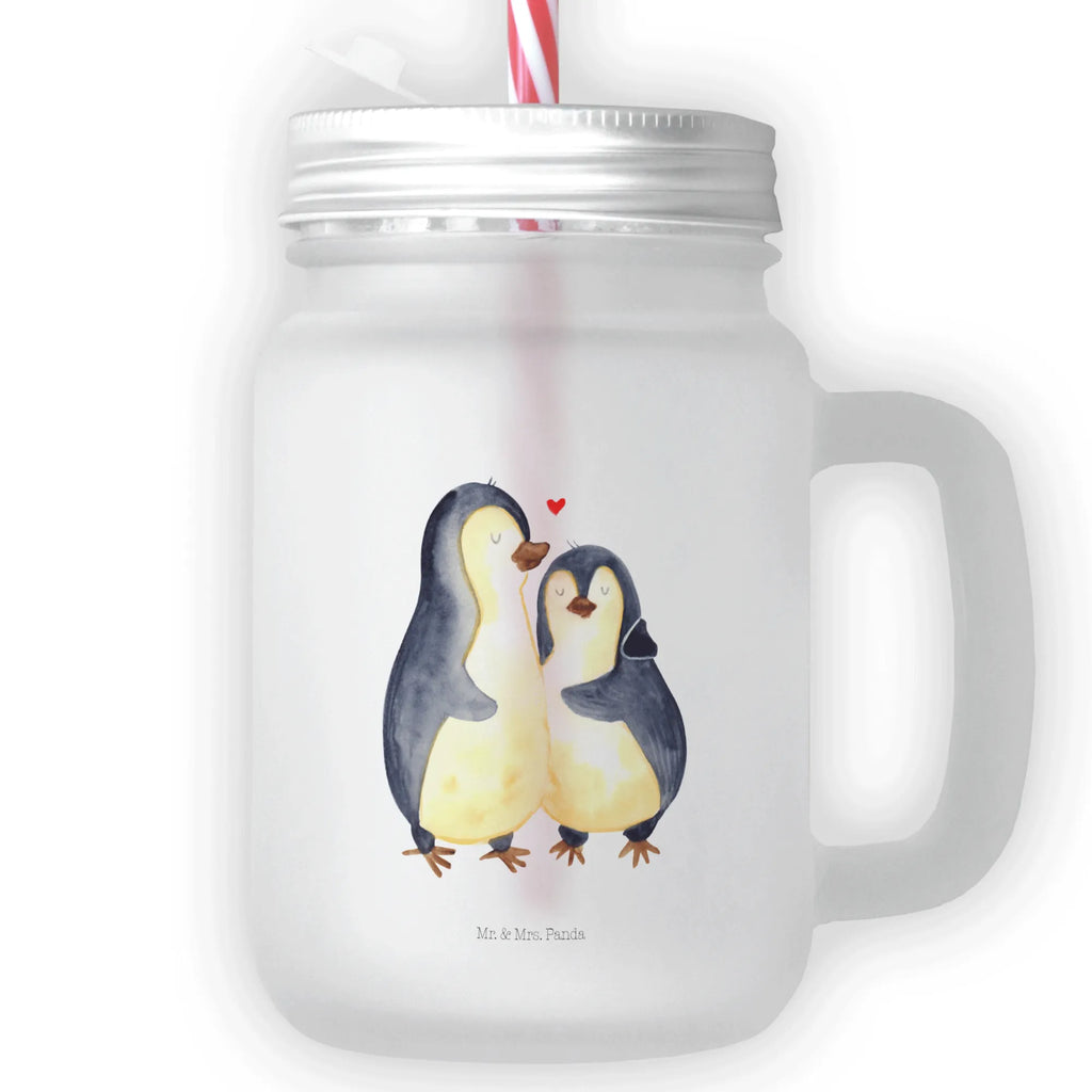 Mason jar drinking glass Penguin embrace handle glass, drinking glass, preserving glass, glass, cocktail glass, Mason Jar, summer glass, Penguin, North Pole, Winter, Penguins, proof of love, wedding, love gift, engagement, wedding day, love, lovers, wedding gift, penguin, anniversary