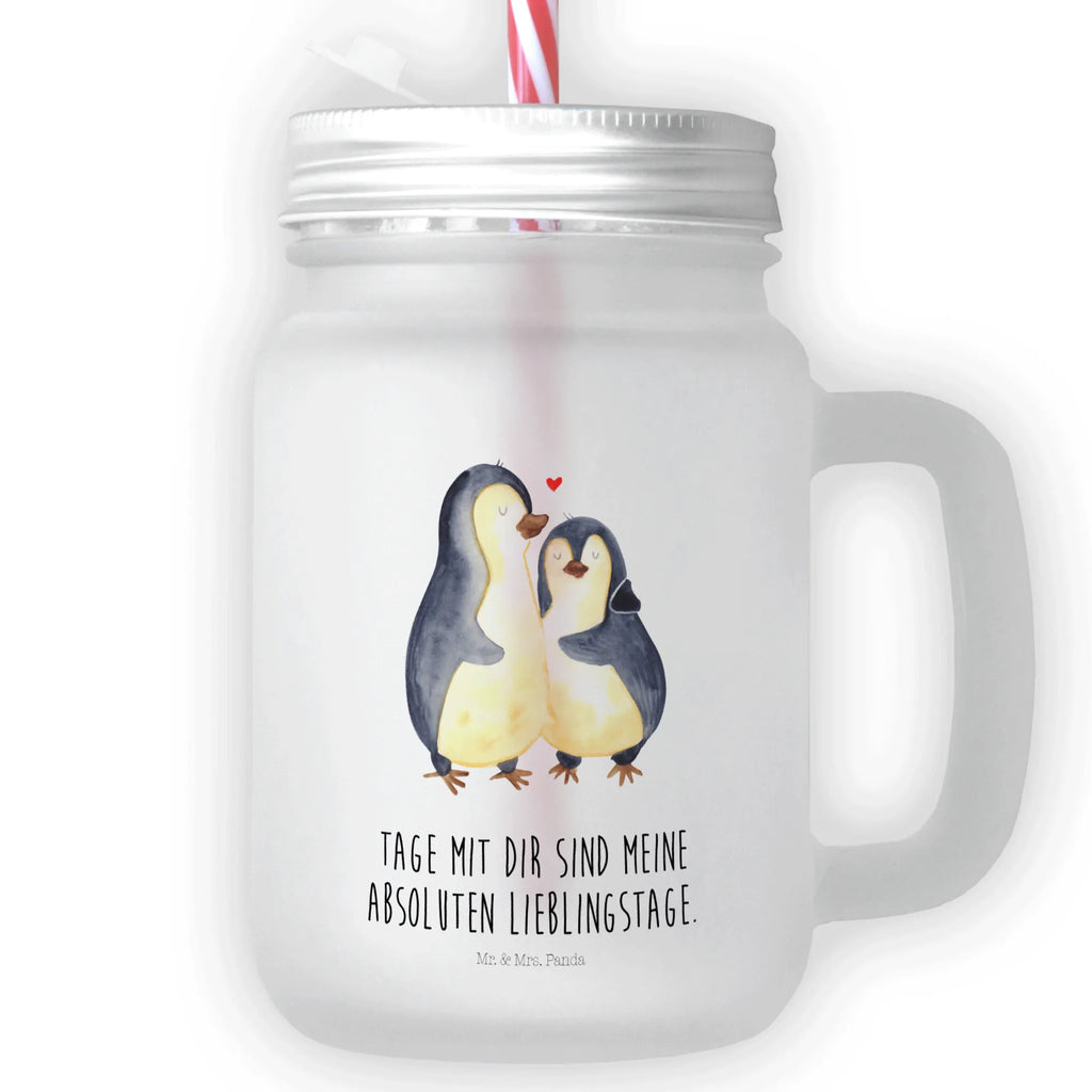 Mason jar drinking glass Penguin embrace handle glass, drinking glass, preserving glass, glass, cocktail glass, Mason Jar, summer glass, Penguin, North Pole, Winter, Penguins, proof of love, wedding, love gift, engagement, wedding day, love, lovers, wedding gift, penguin, anniversary