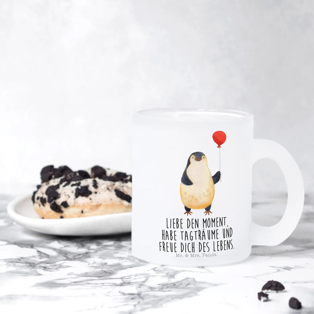 Glass tea cup Penguin balloon glass, tea glass, Tea cup, mug, tea, Penguin, North Pole, Winter, Penguins, penguins, new start, new life, daydreams, love of life, gift girlfriend, love, gift idea, motivation, balloon, best friend, happiness