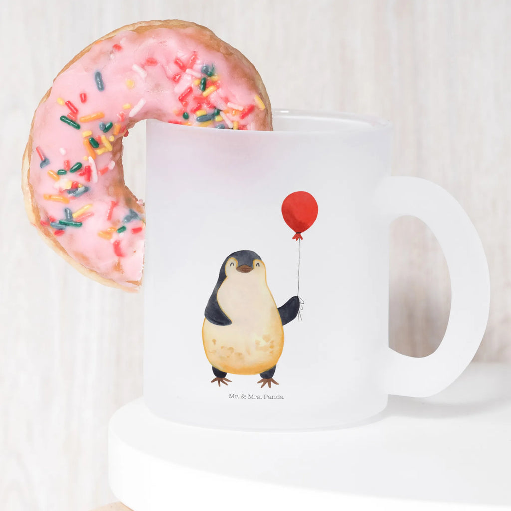 Glass tea cup Penguin balloon glass, tea glass, Tea cup, mug, tea, Penguin, North Pole, Winter, Penguins, penguins, new start, new life, daydreams, love of life, gift girlfriend, love, gift idea, motivation, balloon, best friend, happiness