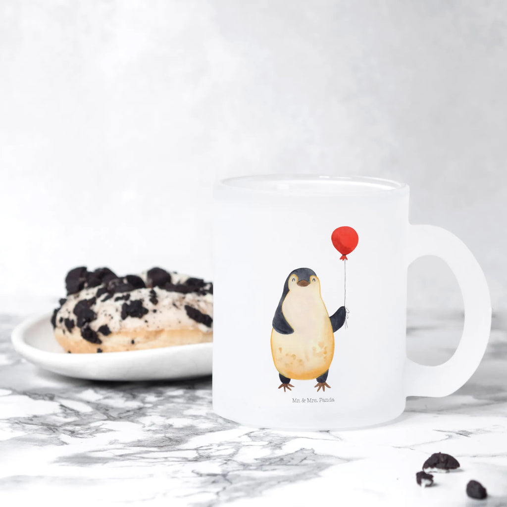 Glass tea cup Penguin balloon glass, tea glass, Tea cup, mug, tea, Penguin, North Pole, Winter, Penguins, penguins, new start, new life, daydreams, love of life, gift girlfriend, love, gift idea, motivation, balloon, best friend, happiness