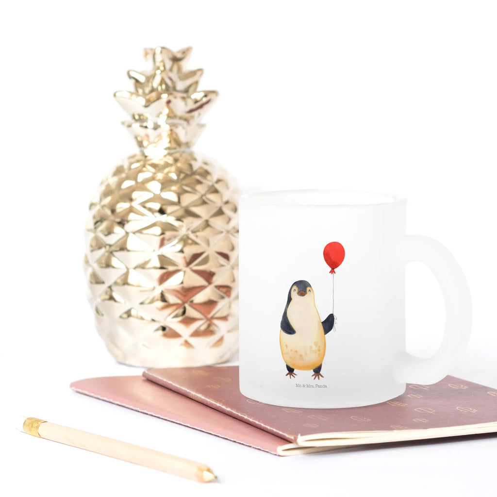 Glass tea cup Penguin balloon glass, tea glass, Tea cup, mug, tea, Penguin, North Pole, Winter, Penguins, penguins, new start, new life, daydreams, love of life, gift girlfriend, love, gift idea, motivation, balloon, best friend, happiness
