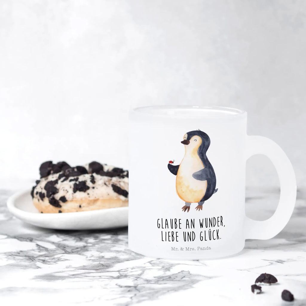 Glass tea cup Penguin ladybug Tea cup, tea, mug, glass, tea glass, Penguin, North Pole, Winter, Penguins, joy of life, penguins, happiness, love, wonder, joy, ladybird
