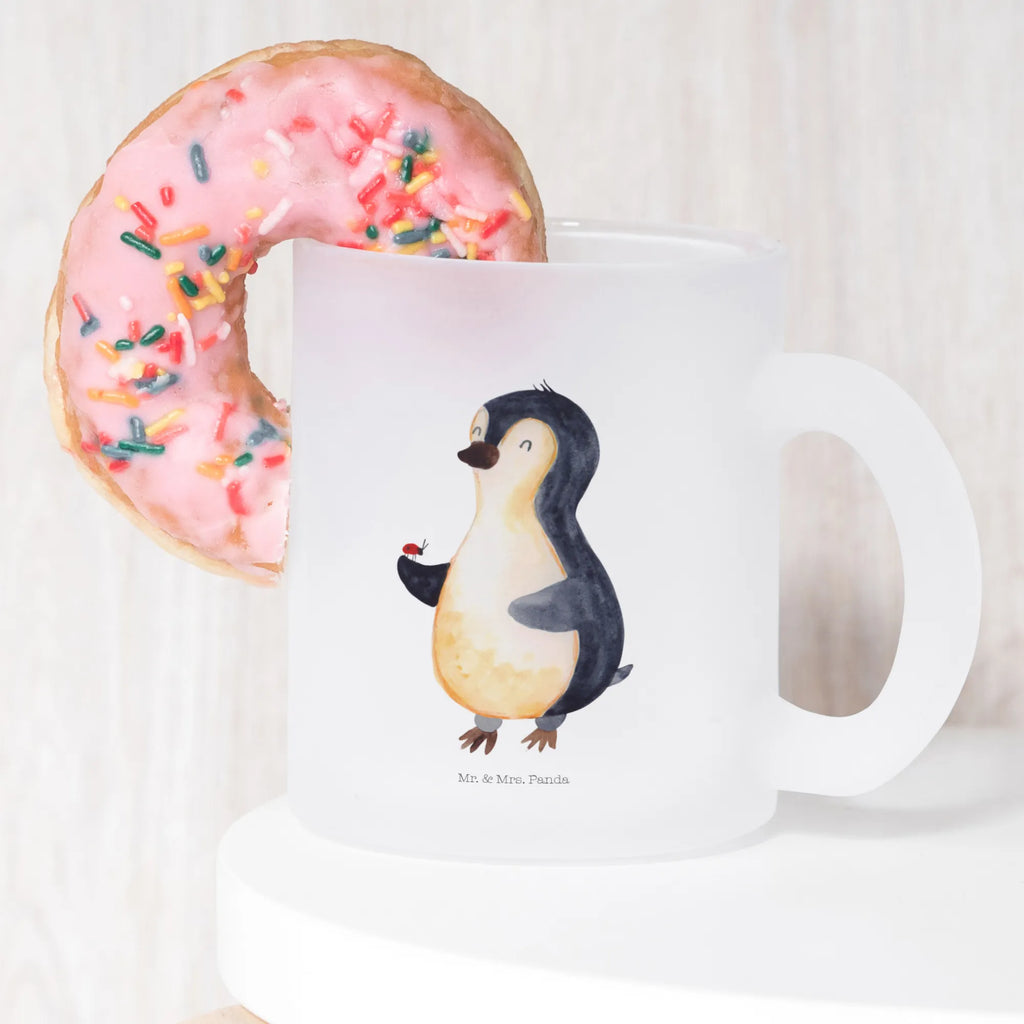Glass tea cup Penguin ladybug Tea cup, tea, mug, glass, tea glass, Penguin, North Pole, Winter, Penguins, joy of life, penguins, happiness, love, wonder, joy, ladybird