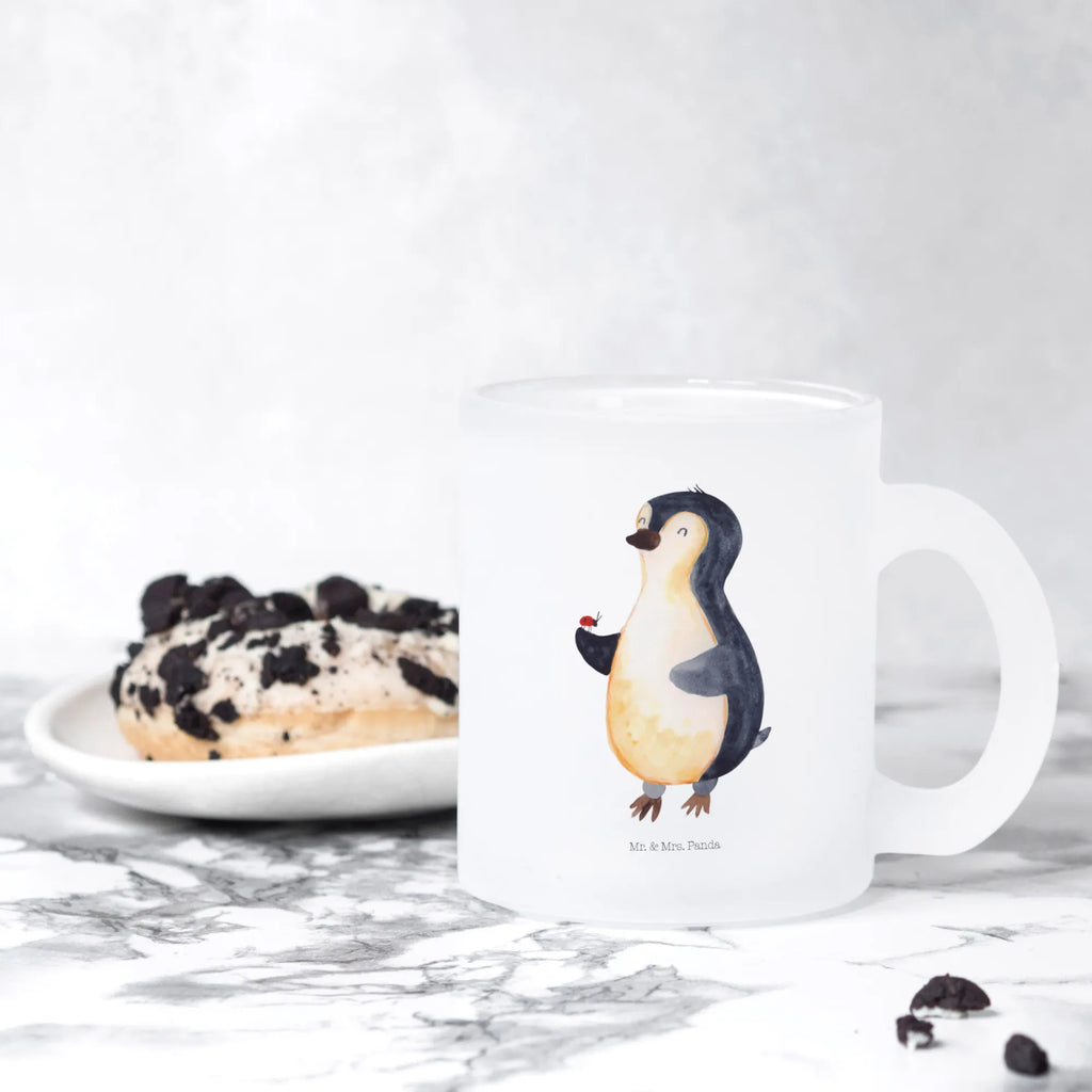 Glass tea cup Penguin ladybug Tea cup, tea, mug, glass, tea glass, Penguin, North Pole, Winter, Penguins, joy of life, penguins, happiness, love, wonder, joy, ladybird