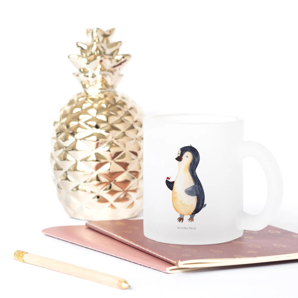 Glass tea cup Penguin ladybug Tea cup, tea, mug, glass, tea glass, Penguin, North Pole, Winter, Penguins, joy of life, penguins, happiness, love, wonder, joy, ladybird