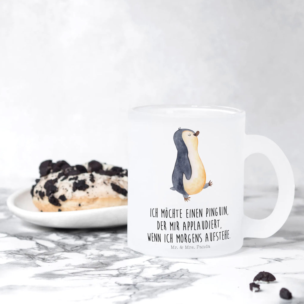 Glass tea cup Penguin march glass, mug, Tea cup, tea, tea glass, Penguin, North Pole, Winter, Penguins, brother, late riser, sister, penguin, penguins, family, early riser