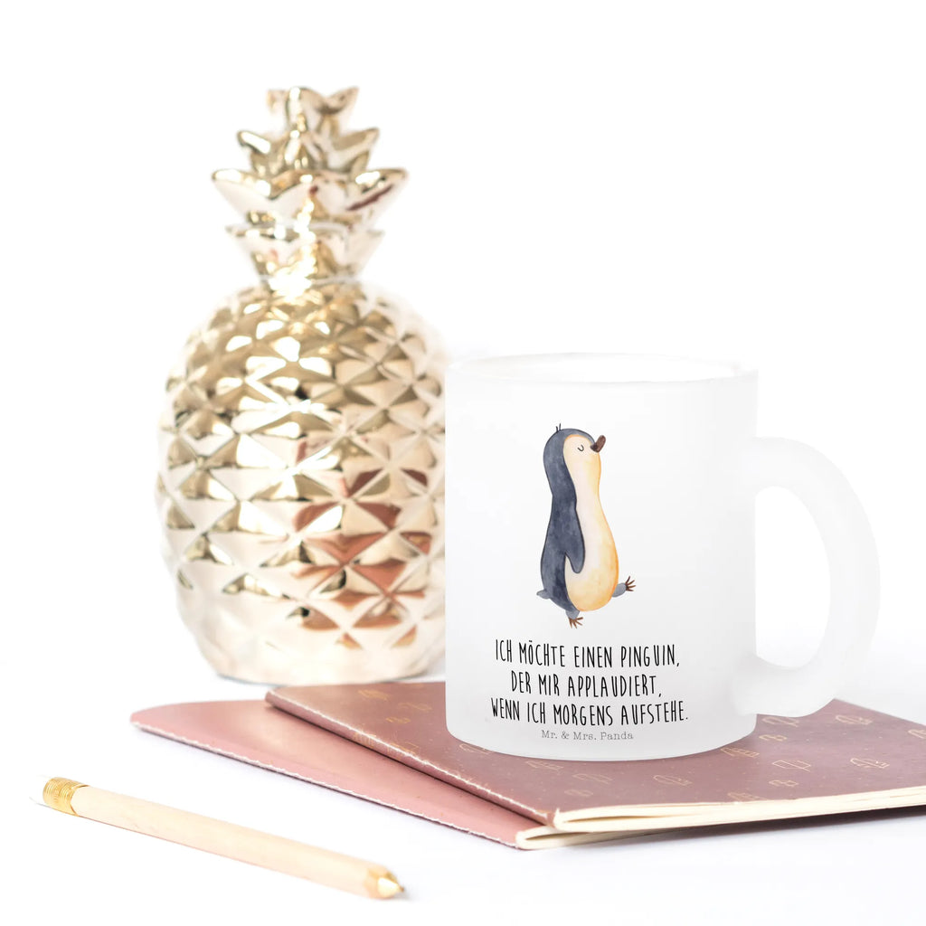Glass tea cup Penguin march glass, mug, Tea cup, tea, tea glass, Penguin, North Pole, Winter, Penguins, brother, late riser, sister, penguin, penguins, family, early riser