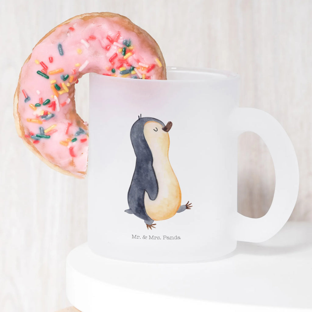 Glass tea cup Penguin march glass, mug, Tea cup, tea, tea glass, Penguin, North Pole, Winter, Penguins, brother, late riser, sister, penguin, penguins, family, early riser