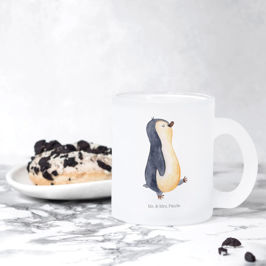 Glass tea cup Penguin march glass, mug, Tea cup, tea, tea glass, Penguin, North Pole, Winter, Penguins, brother, late riser, sister, penguin, penguins, family, early riser