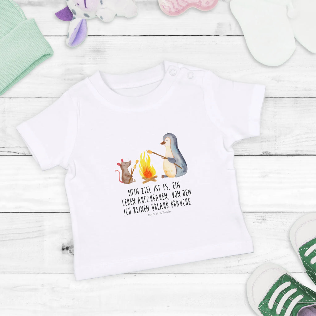 Organiczna koszulka dla niemowląt pingwin ognisko Baby T-Shirt, Jungen Baby T-Shirt, Mädchen Baby T-Shirt, Shirt, Pinguin, Maus, Pinguine, Lagerfeuer, Leben, Arbeit, Job, Motivation, Büro, Büroalltag, Lebensspruch, Lebensmotivation, Neustart, Liebe, grillen, Feuer, Marshmallows