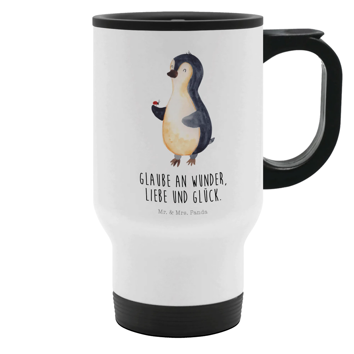 Insulated mug Penguin ladybug Insulated mug, travel coffee mug, Thermo mug, travel mug, To Go mug, Thermo cup, Coffee mug, Penguin, North Pole, Winter, Penguins, joy, joy of life, love, happiness, wonder, ladybird, penguins