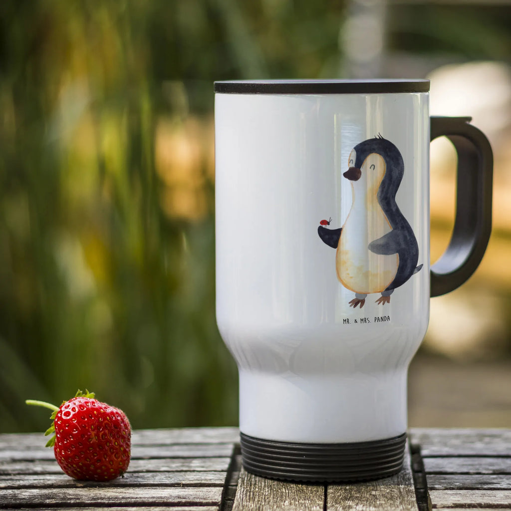Insulated mug Penguin ladybug Insulated mug, travel coffee mug, Thermo mug, travel mug, To Go mug, Thermo cup, Coffee mug, Penguin, North Pole, Winter, Penguins, joy, joy of life, love, happiness, wonder, ladybird, penguins