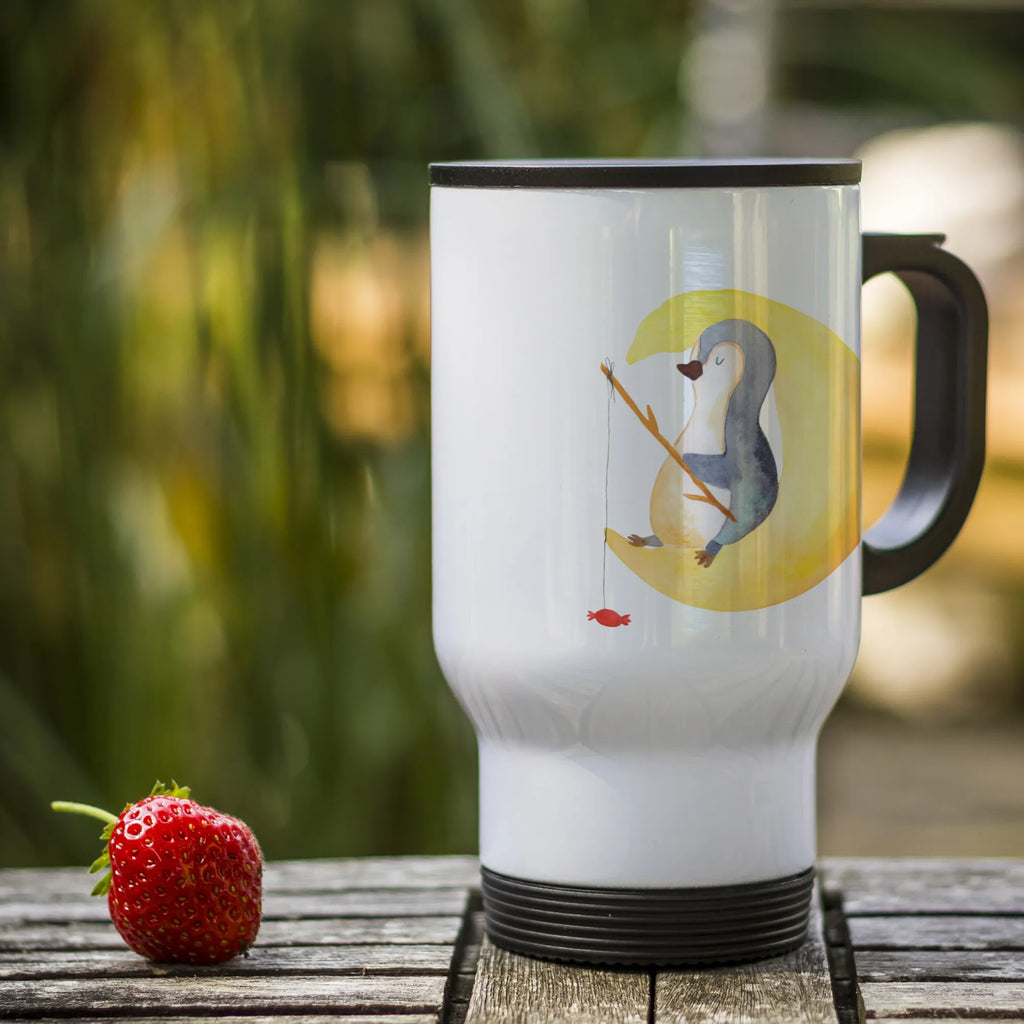 Insulated mug Penguin moon travel coffee mug, Insulated mug, travel mug, Thermo cup, Coffee mug, To Go mug, Thermo mug, Penguin, North Pole, Winter, Penguins, penguins, falling asleep, sleep, insomnia, bedroom, guest room, night's rest, saying