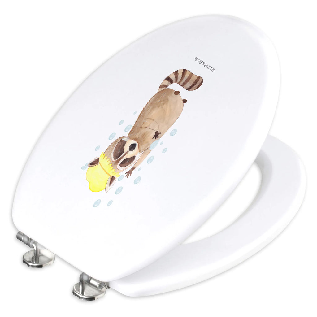 Motiv WC Sitz Waschbär Toilette, Klobrille, Toilettendeckel, WC-Sitz, Klodeckel, Tiermotive, Gute Laune, lustige Sprüche, Tiere, Seifenblasen, Plan, Waschbär, waschen, Fröhlich, Tagträumen