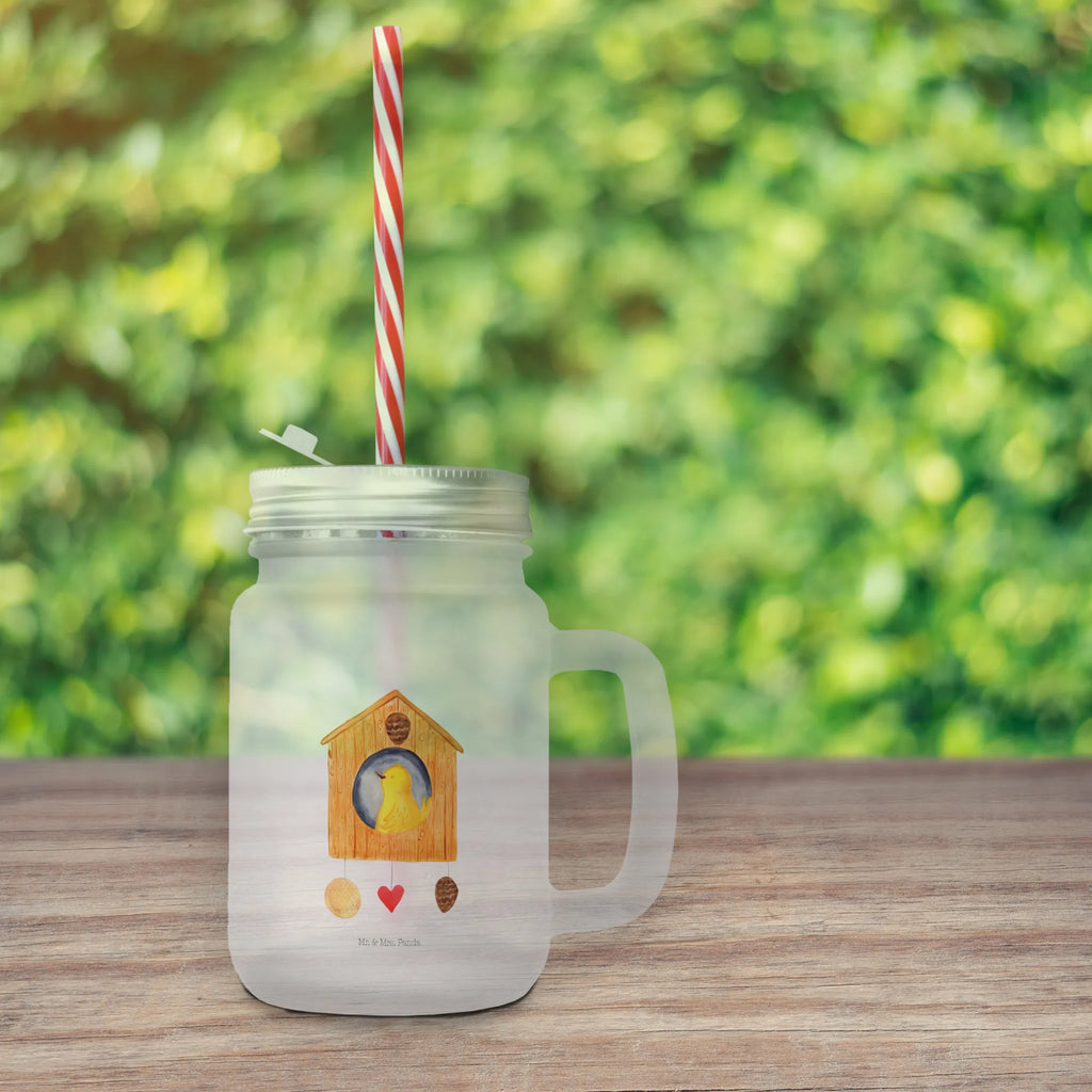 Mason jar drinking glass Bird House glass, summer glass, preserving glass, Mason Jar, drinking glass, handle glass, cocktail glass, small animals, cute, funny, cute animal motives, hand drawn, small world, funny sayings, good mood, happy, gifts, gift ideas, special gifts, animal lover, card, home, home sweet home, birds, birdhouse, castle, apartment, our house, house, Bird, nest, family, favorite place