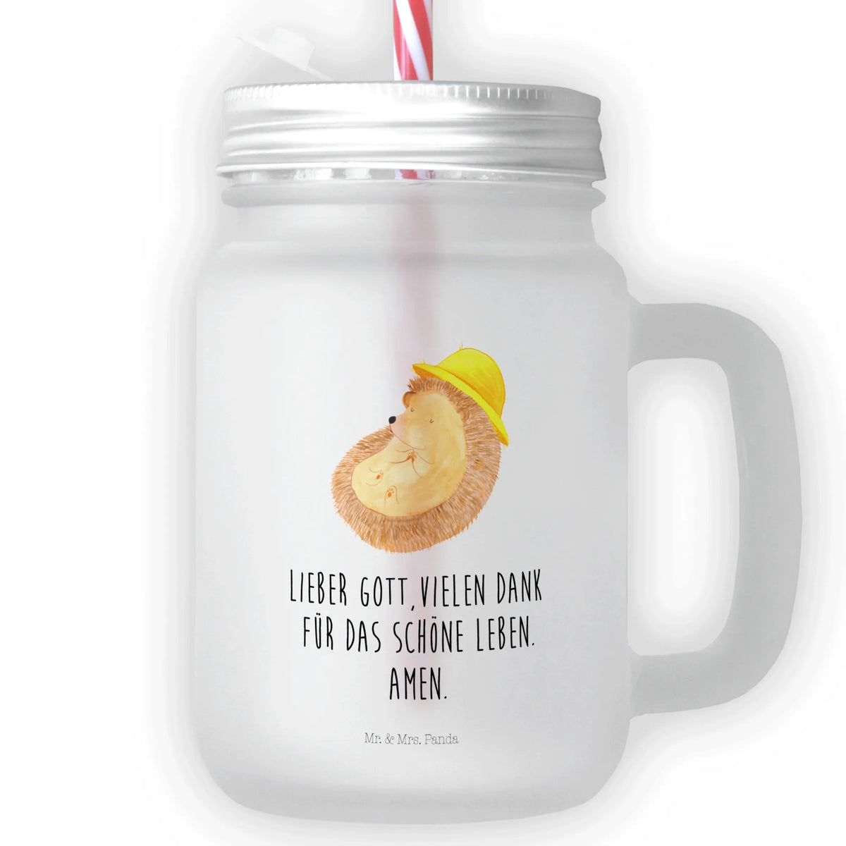 Mason jar drinking glass Hedgehog Pray card, gift ideas, gifts, small animals, cute, cute animal motives, hand drawn, funny sayings, good mood, special gifts, animal lover, be grateful, hedgehog with hat, enjoy, pray, sun hat, gratitude, God