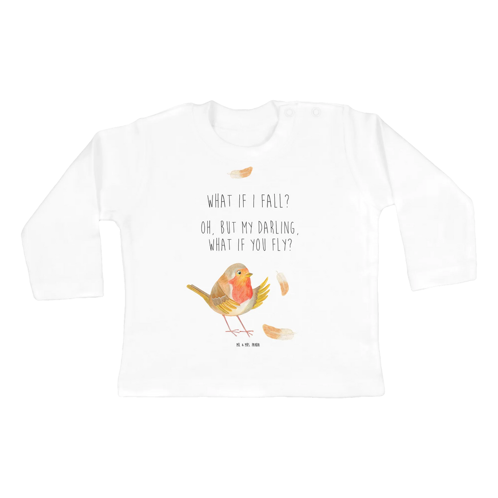 Baby Longsleeve Rotkehlchen mit Federn Kleidung, Langarm, Baby Shower, Bio, Tiere, Gute Laune, Tiermotive, Lustige Sprüche, Vogel, Motivation Sprüche, Rotkehlchen, Spruch Motivation, Motivationsbilder, fliegen, Spruch Mut, What If I Fall