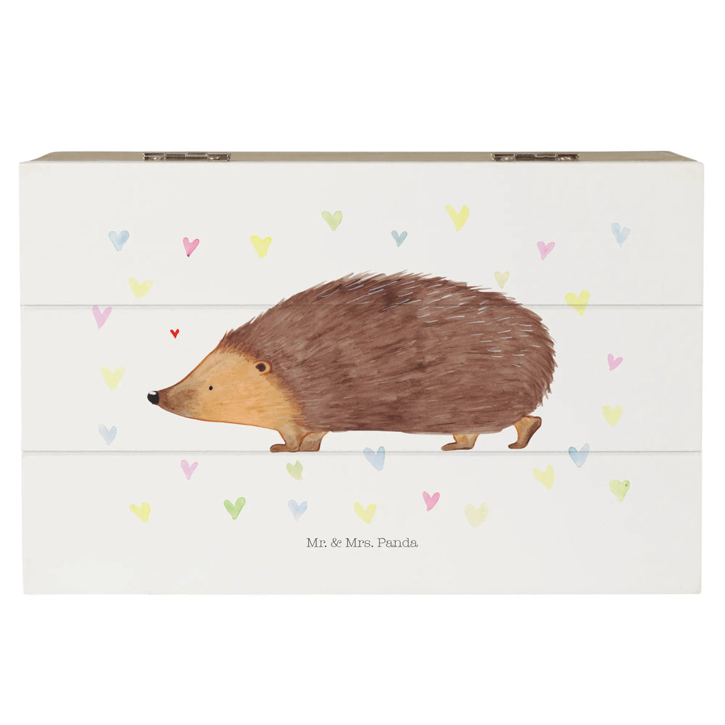 Holzkiste Igel Herzen Dekokiste, Holzkiste, Erinnerungsbox, Aufbewahrungsbox, Schatulle, Kiste, Schatzkiste, Geschenkbox, Geschenkdose, XXL, Erinnerungskiste, Truhe, Tiermotive, Gute Laune, lustige Sprüche, Tiere, Igel, Liebe, Kuss, Herz, Leben, Vertrauen, Herzen