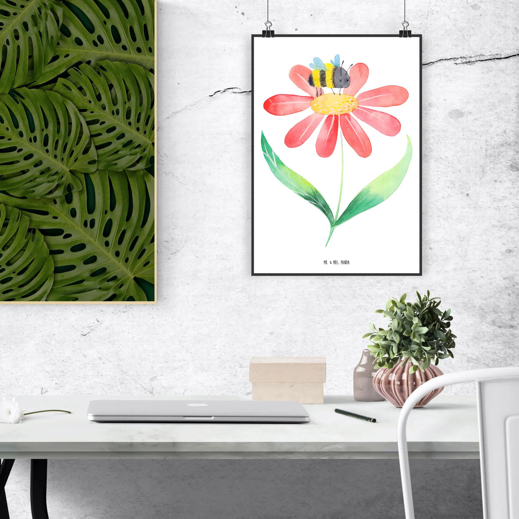 Poster bumblebee flower Posterdruck, Bild, Wandposter, Kinderposter, Kunstdruck, Wanddeko Bild, Wanddekoration, Mr. & Mrs. Panda Poster, Raumdekoration, Designposter, Handgemaltes Poster, Poster, Küchenposter, Wanddeko, Tiermotive, Gute Laune, lustige Sprüche, Tiere, Blume, Flauschig, Hummeln, Feld, Natur, Hummel, Biene, Wespe