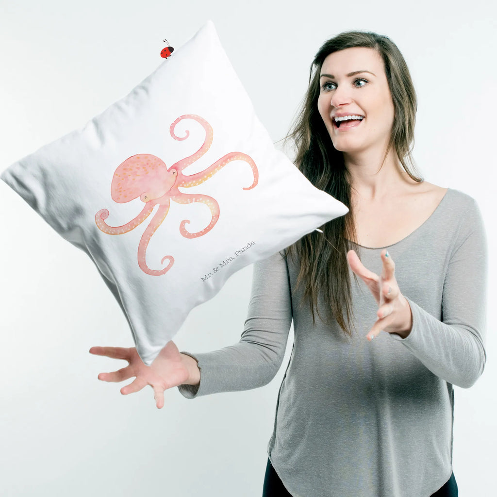 Cushion Squid 40 x 40, fluffy, couch, bed, sofa, bedroom, pad, Pillow, pillows, cushion, 40x40, soft, pillow case, settee, small animals, cute, funny, cute animal motives, hand drawn, small world, funny sayings, good mood, happy, gifts, gift ideas, special gifts, animal lover, card, squid, water, octopus, arms, sea animal, sea, ocean