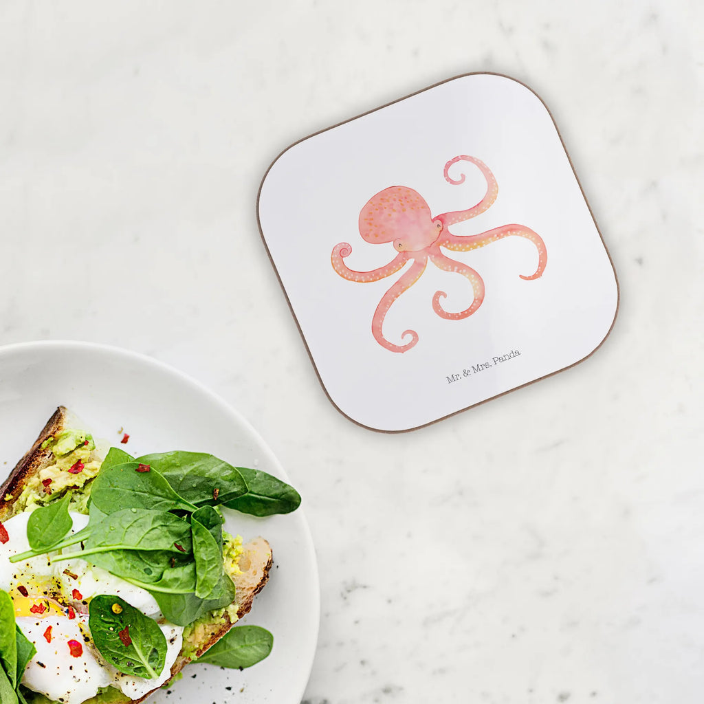 Square coaster Squid presents, glass coasters, party, breakfast, gift, gifts, Coasters, small animals, cute, funny, cute animal motives, hand drawn, small world, funny sayings, good mood, happy, gift ideas, special gifts, animal lover, card, arms, octopus, sea animal, squid, water, sea, ocean