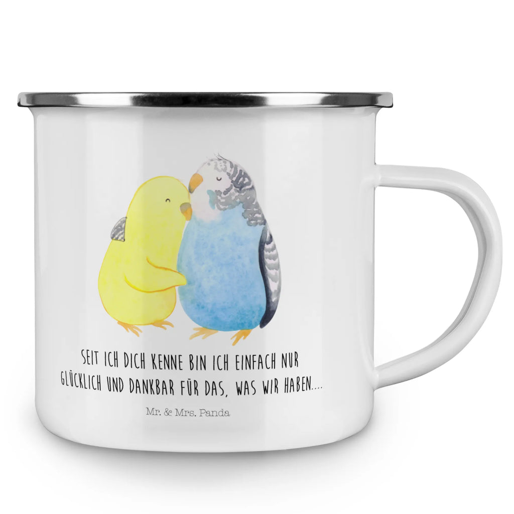Enamel camping mug Parakeets in love backpacking mug, camp coffee mug, stainless steel drinking cup, metal cup, lightweight camping mug, campfire mug, metal camping mug, steel mug for camping, bushcraft mug, enamel drinking mug, camping mug, enamel mug, tin coffee cup, travel mug, hiking mug, outdoor cup, camping metal cup, enamel camping cup, adventure mug, camper mug, Love, Loving, Two, Together, Marriage, Engagement, Proposal of marriage, Love gift, gift for her, gift for him, anniversary gift, budgie, love, trust, birds, closeness, cuddling