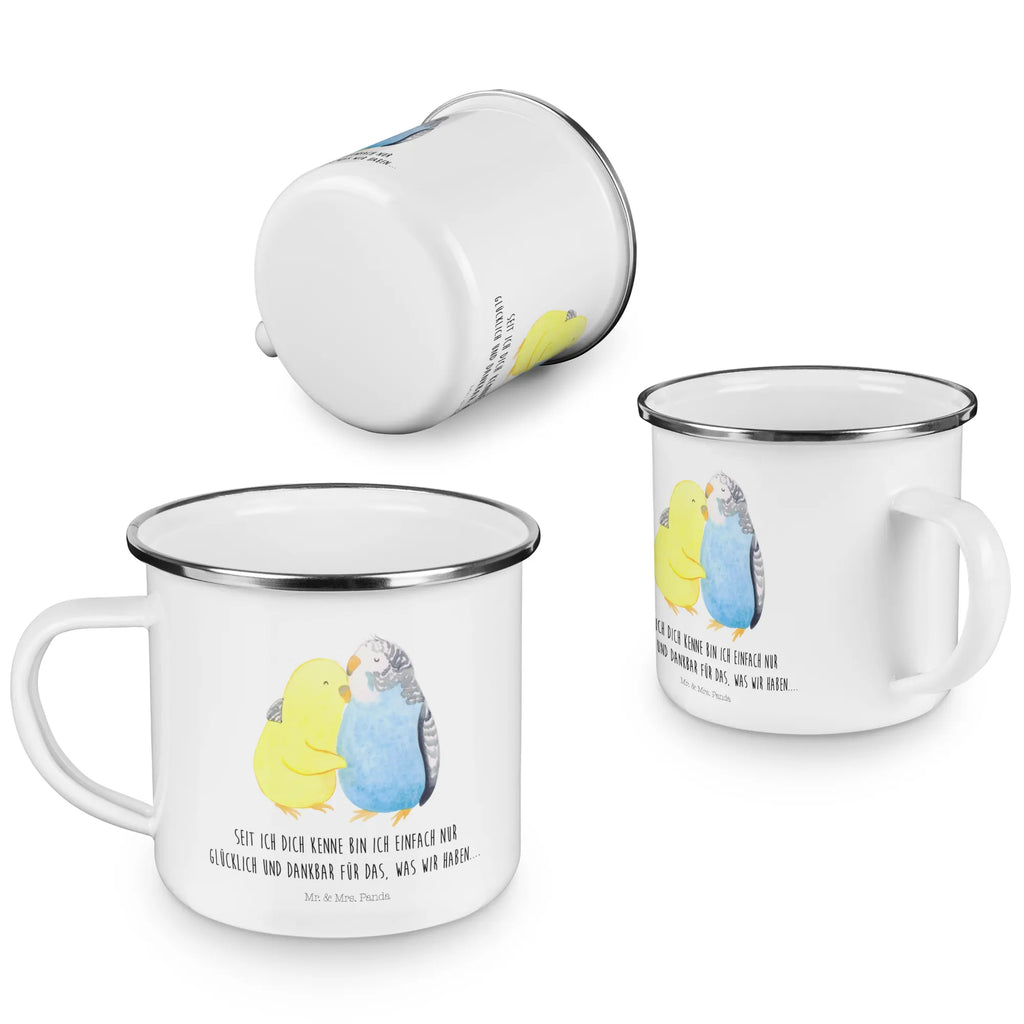 Enamel camping mug Parakeets in love backpacking mug, camp coffee mug, stainless steel drinking cup, metal cup, lightweight camping mug, campfire mug, metal camping mug, steel mug for camping, bushcraft mug, enamel drinking mug, camping mug, enamel mug, tin coffee cup, travel mug, hiking mug, outdoor cup, camping metal cup, enamel camping cup, adventure mug, camper mug, Love, Loving, Two, Together, Marriage, Engagement, Proposal of marriage, Love gift, gift for her, gift for him, anniversary gift, budgie, love, trust, birds, closeness, cuddling