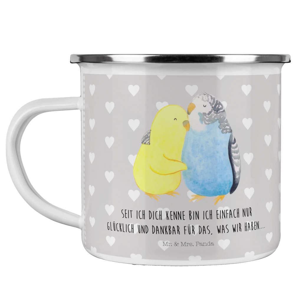 Enamel camping mug Parakeets in love backpacking mug, camp coffee mug, stainless steel drinking cup, metal cup, lightweight camping mug, campfire mug, metal camping mug, steel mug for camping, bushcraft mug, enamel drinking mug, camping mug, enamel mug, tin coffee cup, travel mug, hiking mug, outdoor cup, camping metal cup, enamel camping cup, adventure mug, camper mug, Love, Loving, Two, Together, Marriage, Engagement, Proposal of marriage, Love gift, gift for her, gift for him, anniversary gift, budgie, love, trust, birds, closeness, cuddling