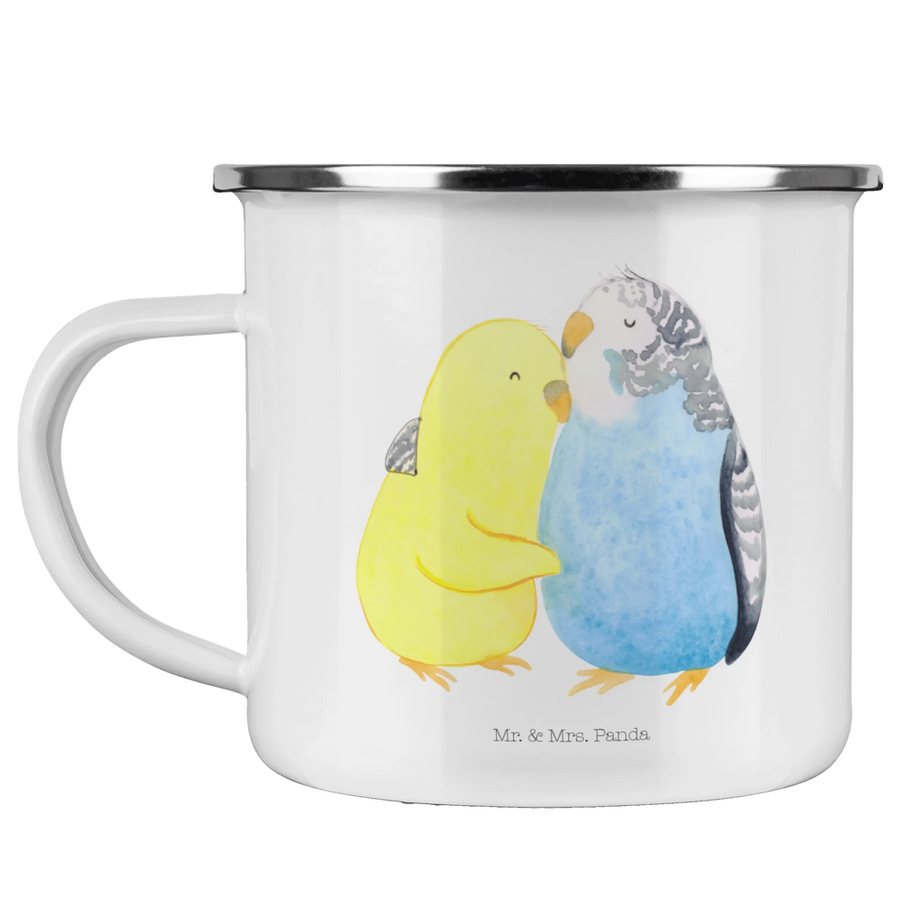 Enamel camping mug Parakeets in love backpacking mug, camp coffee mug, stainless steel drinking cup, metal cup, lightweight camping mug, campfire mug, metal camping mug, steel mug for camping, bushcraft mug, enamel drinking mug, camping mug, enamel mug, tin coffee cup, travel mug, hiking mug, outdoor cup, camping metal cup, enamel camping cup, adventure mug, camper mug, Love, Loving, Two, Together, Marriage, Engagement, Proposal of marriage, Love gift, gift for her, gift for him, anniversary gift, budgie, love, trust, birds, closeness, cuddling