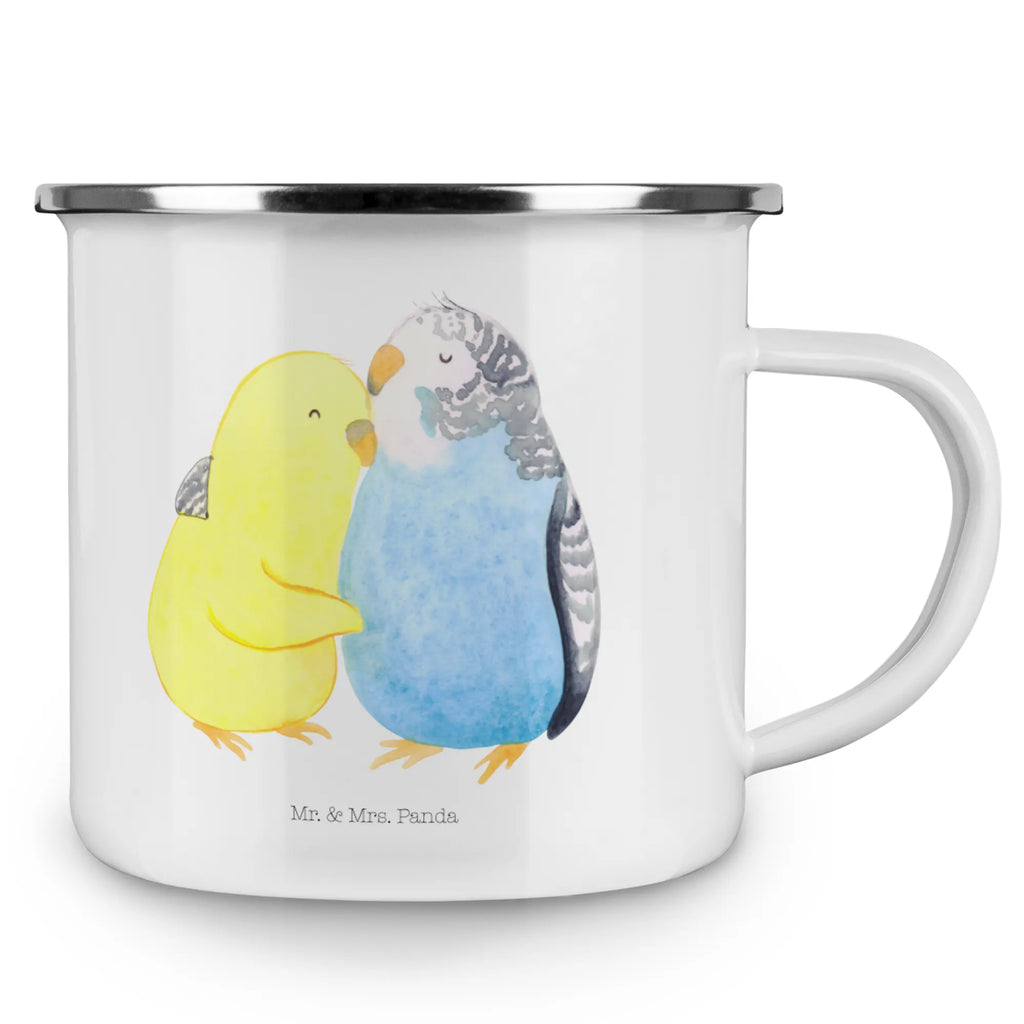 Enamel camping mug Parakeets in love backpacking mug, camp coffee mug, stainless steel drinking cup, metal cup, lightweight camping mug, campfire mug, metal camping mug, steel mug for camping, bushcraft mug, enamel drinking mug, camping mug, enamel mug, tin coffee cup, travel mug, hiking mug, outdoor cup, camping metal cup, enamel camping cup, adventure mug, camper mug, Love, Loving, Two, Together, Marriage, Engagement, Proposal of marriage, Love gift, gift for her, gift for him, anniversary gift, budgie, love, trust, birds, closeness, cuddling