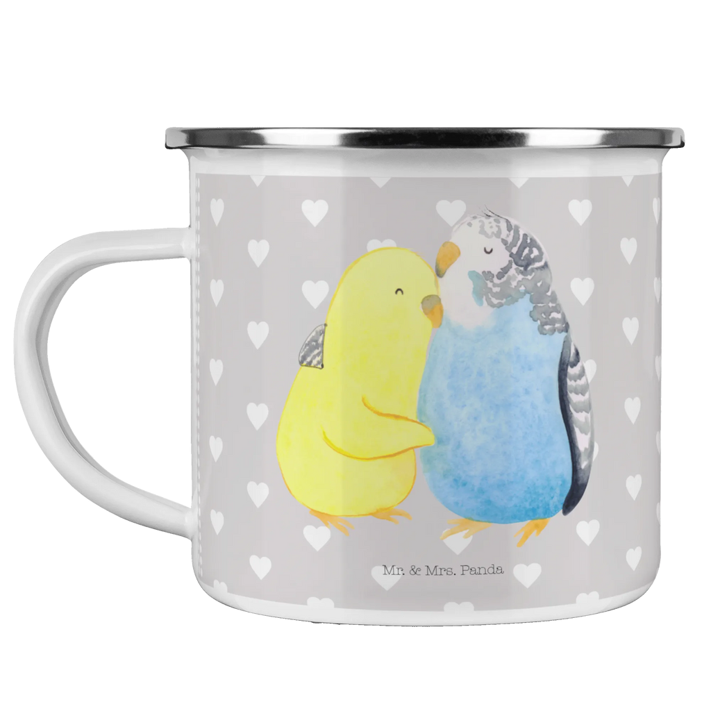 Enamel camping mug Parakeets in love backpacking mug, camp coffee mug, stainless steel drinking cup, metal cup, lightweight camping mug, campfire mug, metal camping mug, steel mug for camping, bushcraft mug, enamel drinking mug, camping mug, enamel mug, tin coffee cup, travel mug, hiking mug, outdoor cup, camping metal cup, enamel camping cup, adventure mug, camper mug, Love, Loving, Two, Together, Marriage, Engagement, Proposal of marriage, Love gift, gift for her, gift for him, anniversary gift, budgie, love, trust, birds, closeness, cuddling