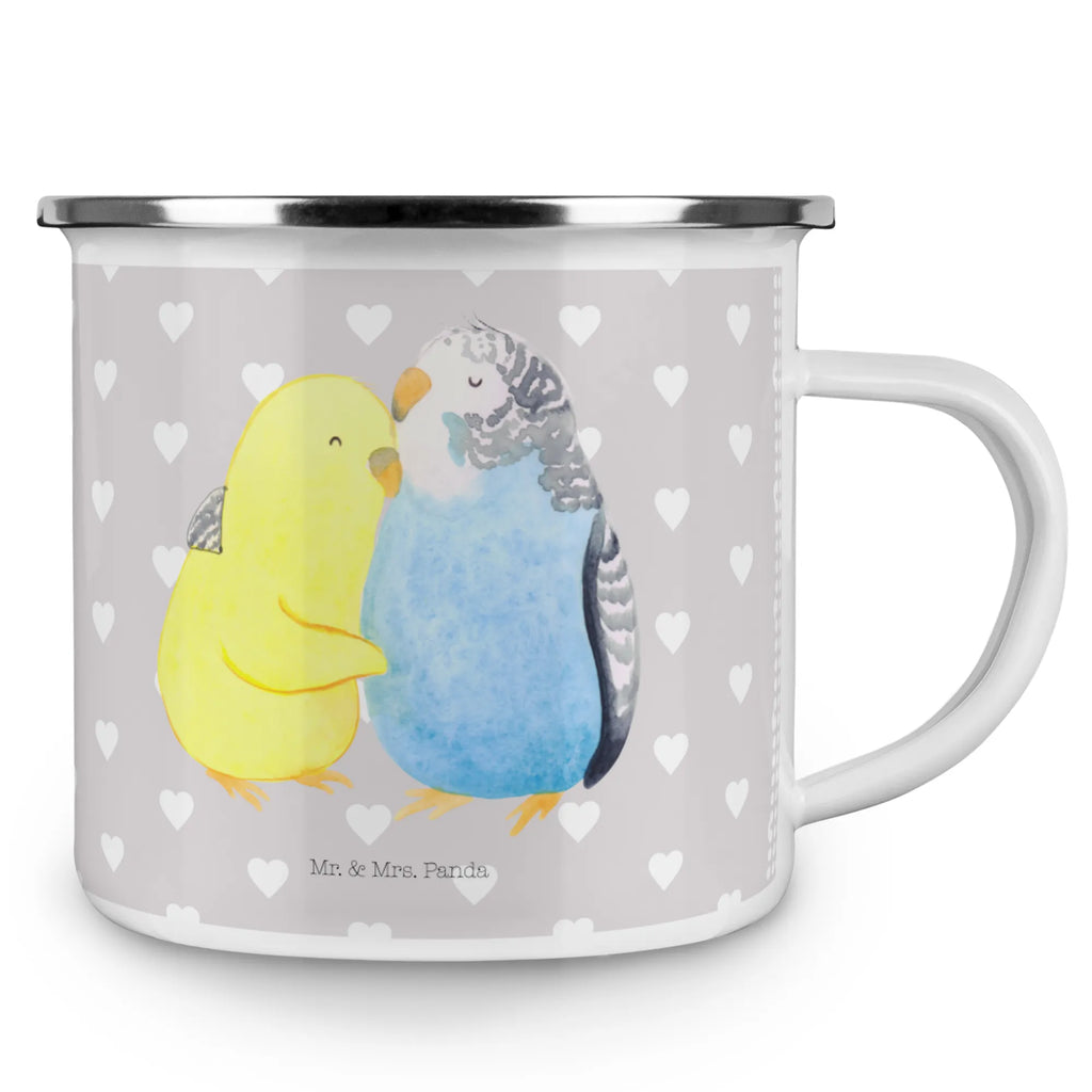 Enamel camping mug Parakeets in love backpacking mug, camp coffee mug, stainless steel drinking cup, metal cup, lightweight camping mug, campfire mug, metal camping mug, steel mug for camping, bushcraft mug, enamel drinking mug, camping mug, enamel mug, tin coffee cup, travel mug, hiking mug, outdoor cup, camping metal cup, enamel camping cup, adventure mug, camper mug, Love, Loving, Two, Together, Marriage, Engagement, Proposal of marriage, Love gift, gift for her, gift for him, anniversary gift, budgie, love, trust, birds, closeness, cuddling