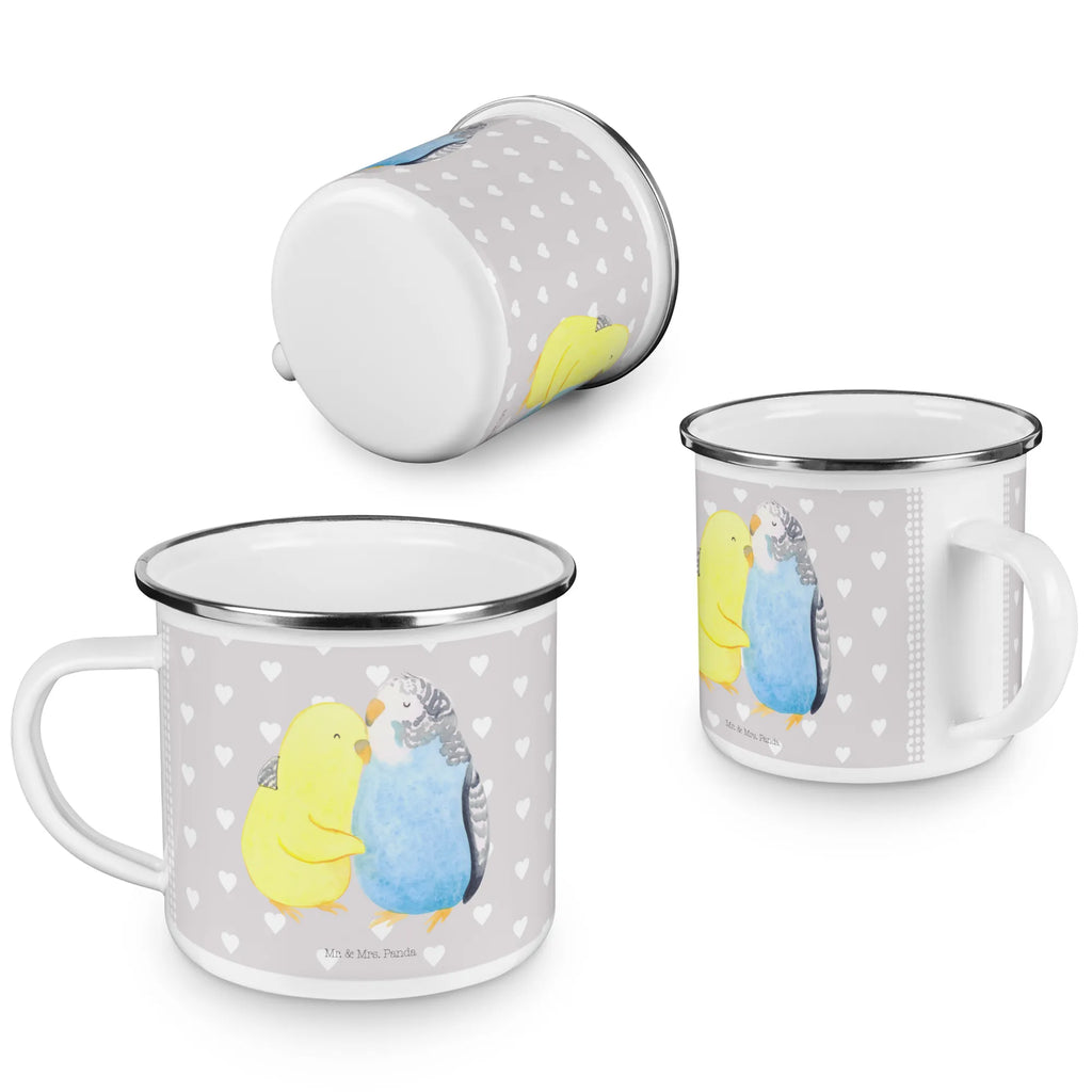 Enamel camping mug Parakeets in love backpacking mug, camp coffee mug, stainless steel drinking cup, metal cup, lightweight camping mug, campfire mug, metal camping mug, steel mug for camping, bushcraft mug, enamel drinking mug, camping mug, enamel mug, tin coffee cup, travel mug, hiking mug, outdoor cup, camping metal cup, enamel camping cup, adventure mug, camper mug, Love, Loving, Two, Together, Marriage, Engagement, Proposal of marriage, Love gift, gift for her, gift for him, anniversary gift, budgie, love, trust, birds, closeness, cuddling