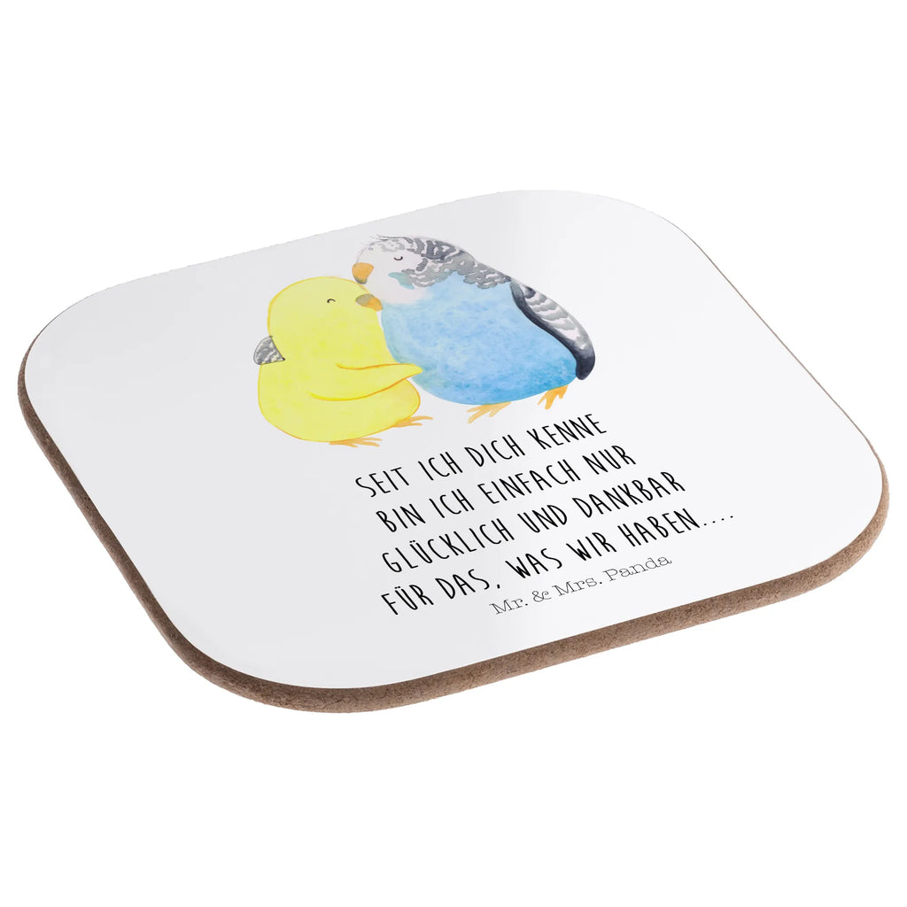 Square coaster Parakeets in love gift, party, glass coasters, breakfast, presents, gifts, Coasters, Love, Loving, Two, Together, Marriage, Engagement, Proposal of marriage, Love gift, gift for her, gift for him, anniversary gift, budgie, trust, birds, closeness, cuddling, love