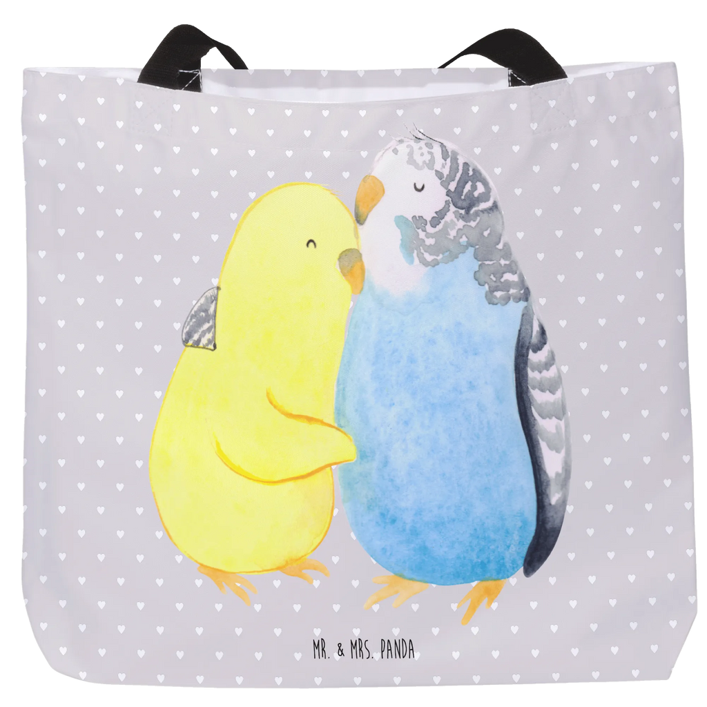Shopper Parakeets in love carrier bag, woman, XXL, beach bag, handle bag, bag, large, shopping bag, shopper, Love, Loving, Two, Together, Marriage, Engagement, Proposal of marriage, Love gift, gift for her, gift for him, anniversary gift, cuddling, love, trust, birds, budgie, closeness