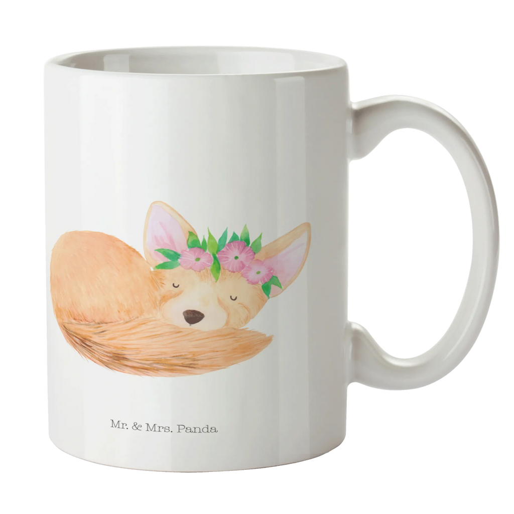Mug desert fox Flower porcelain mug, custom mug, personalized mug, mug, latte mug, mug with designs, mug with quotes, office mug, coffee mug, tea mug, novelty mug, ceramic mug, gift mug, Africa, desert fox, happy, wreath of flowers, desert, flowers