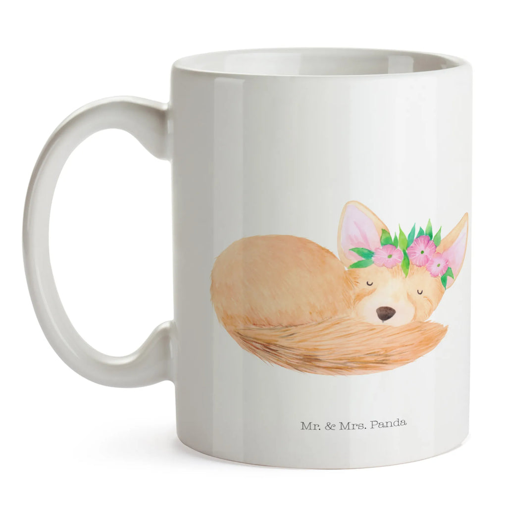 Mug desert fox Flower porcelain mug, custom mug, personalized mug, mug, latte mug, mug with designs, mug with quotes, office mug, coffee mug, tea mug, novelty mug, ceramic mug, gift mug, Africa, desert fox, happy, wreath of flowers, desert, flowers